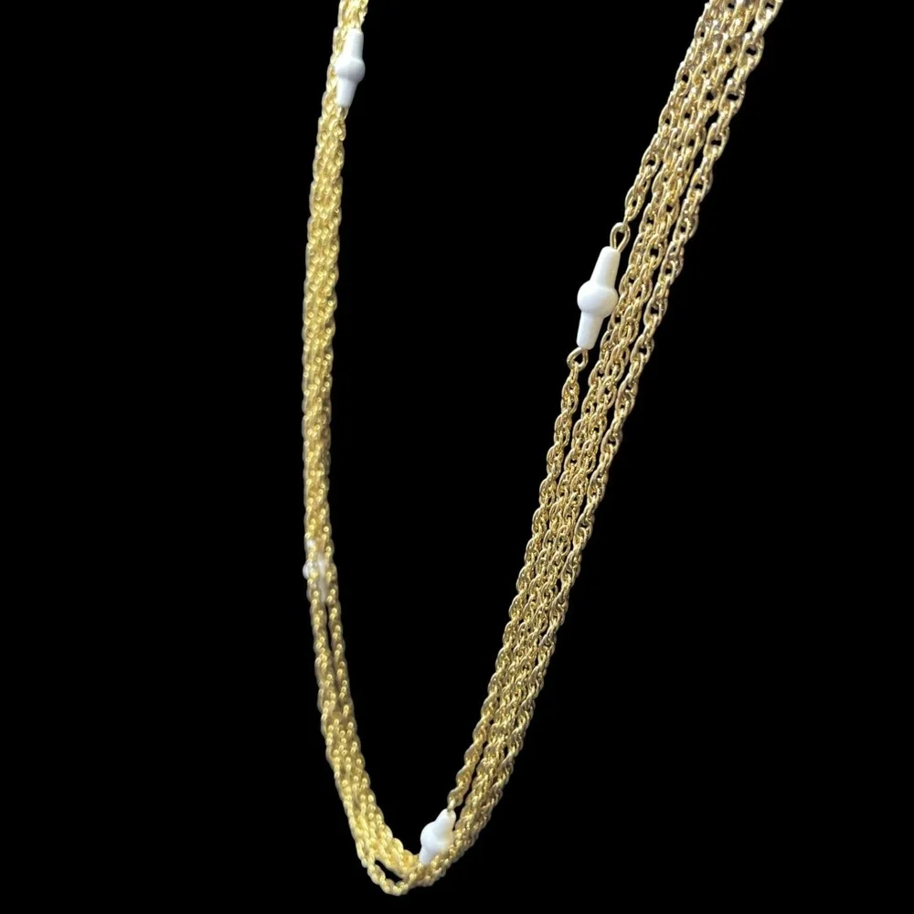 Gold Tone Layered Chain Necklace Cross Accents Minimalist Boho Vintage Chic